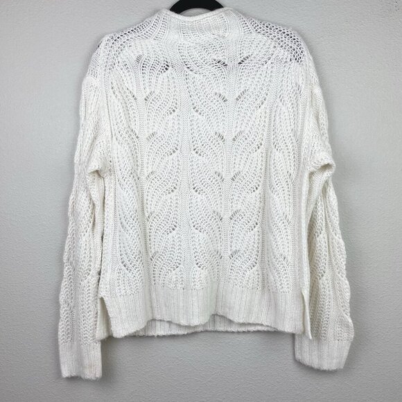J.Crew Women's Medium Pointelle Cable Knit Sweater Mock Neck Ivory Cream Alpaca - Picture 13 of 14